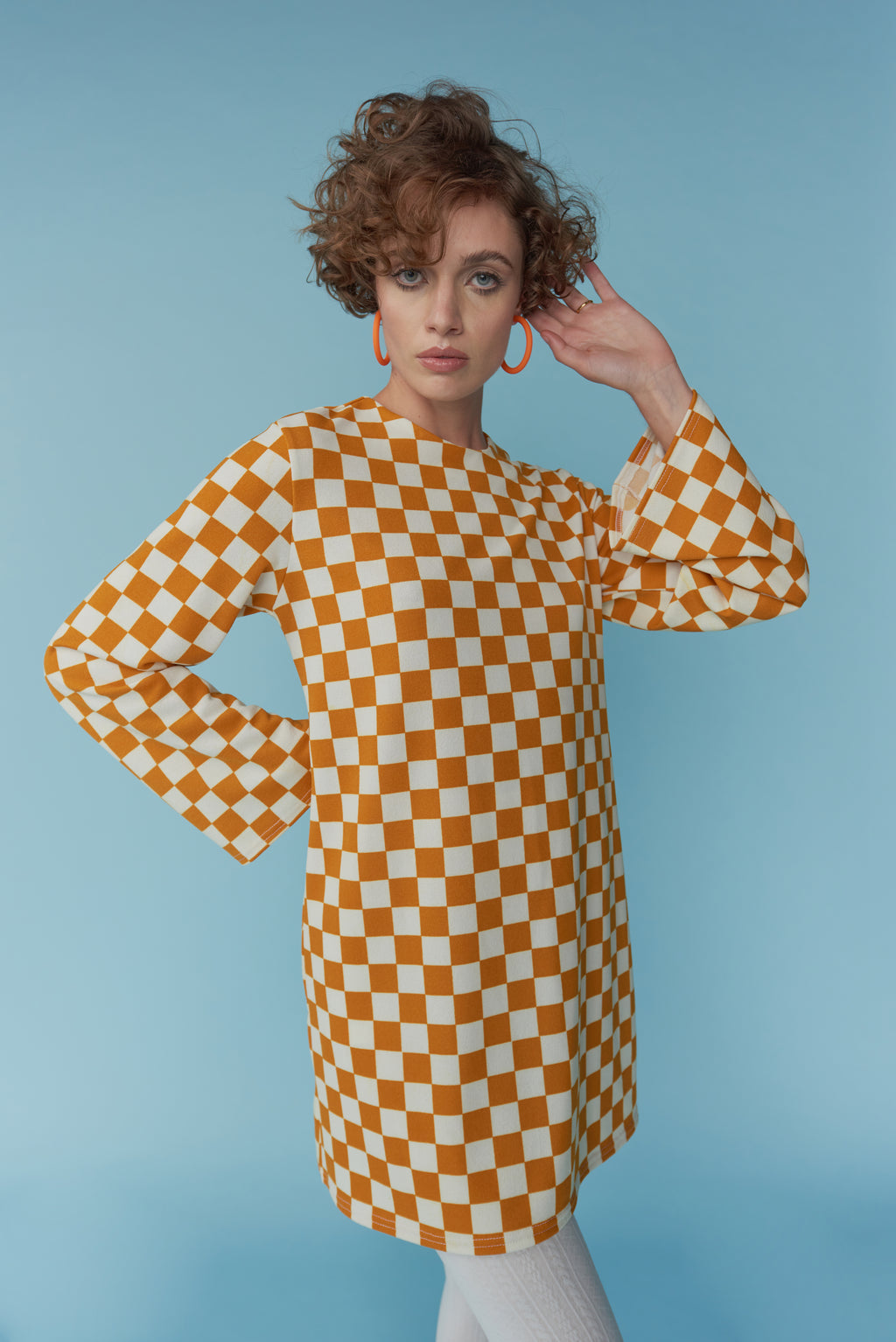 Vestido Abba cuadros naranjo